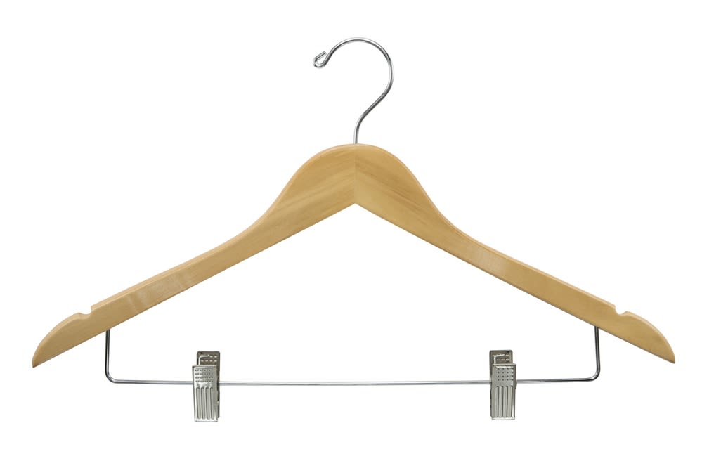 GuestSupply EE. UU. Percha para Ropa de Dama Gancho Abierto Plano con Presillas Natural con Gancho y Presillas de Niquel